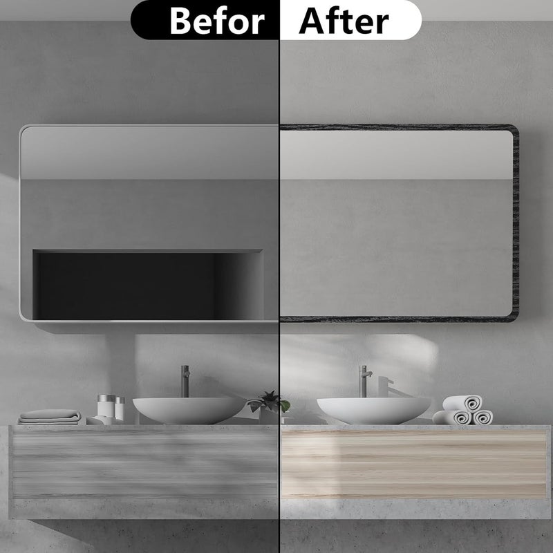 WAPANE Black Wood Grain Wallpaper Border Mirror Frame Removable Waterproof, Peel and Stick Wall Paper Border Decor Self Adhesive, Kitchen Bathroom Sticker - Image 3